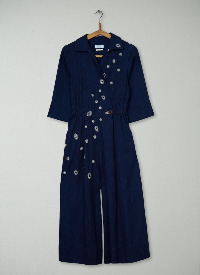 Renewed Indigo Twill Culotte Jumpsuit Size 6 (062) | Indigo