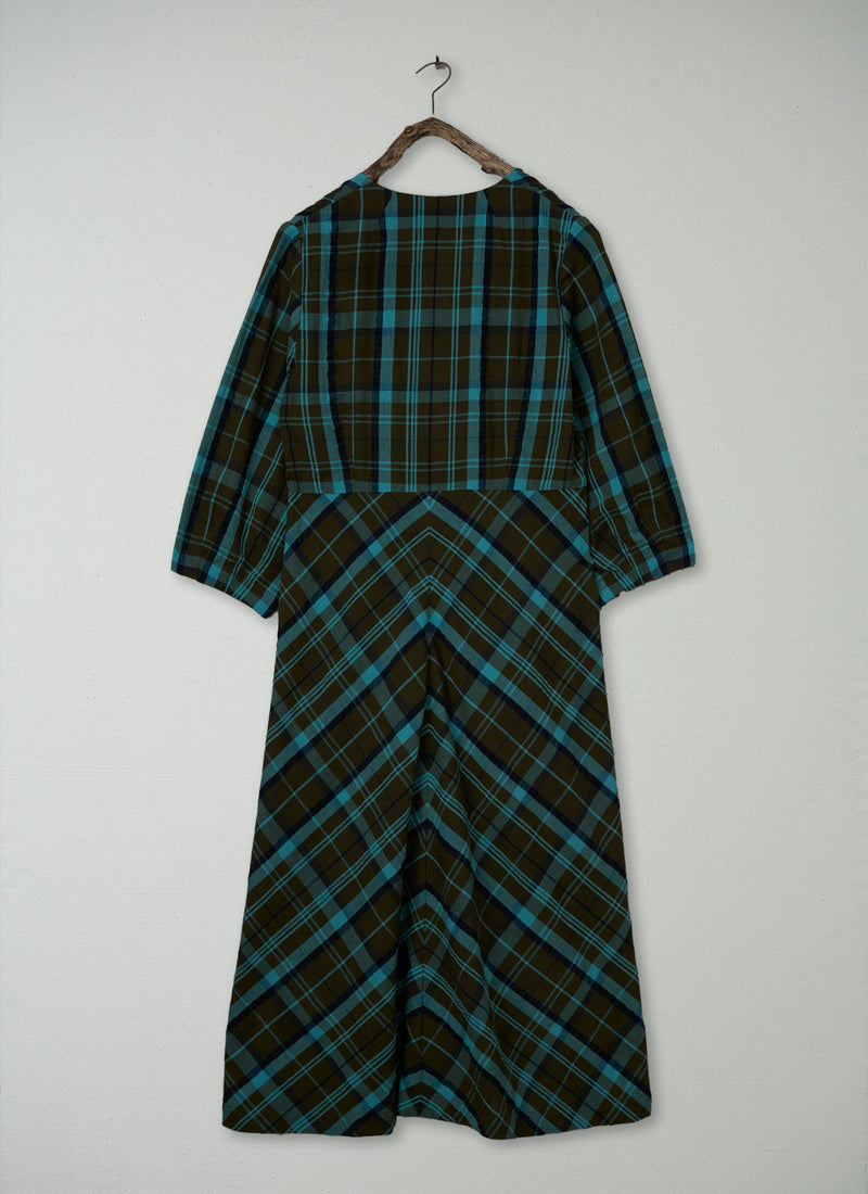 Renewed Astrid Check Seersucker Dress Size 16 (112) | Oil/Sea Green