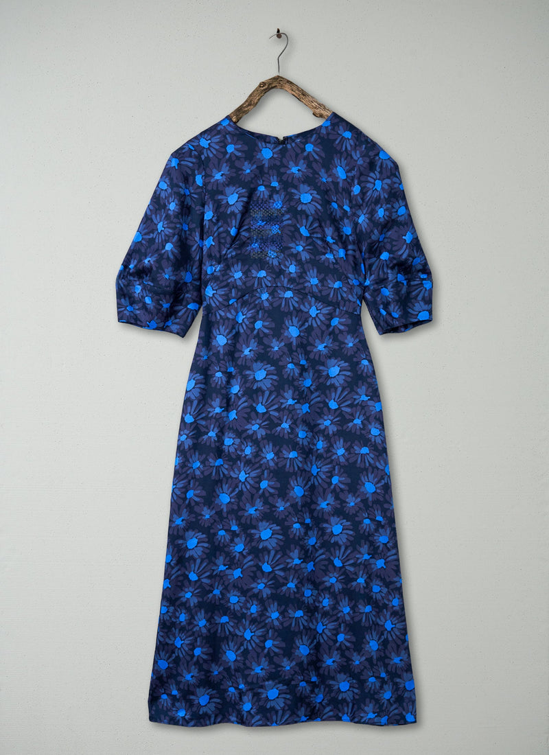 Renewed Rounded Sleeve Painted Daisy Dress Size 4 (91) | Slate/Enamel