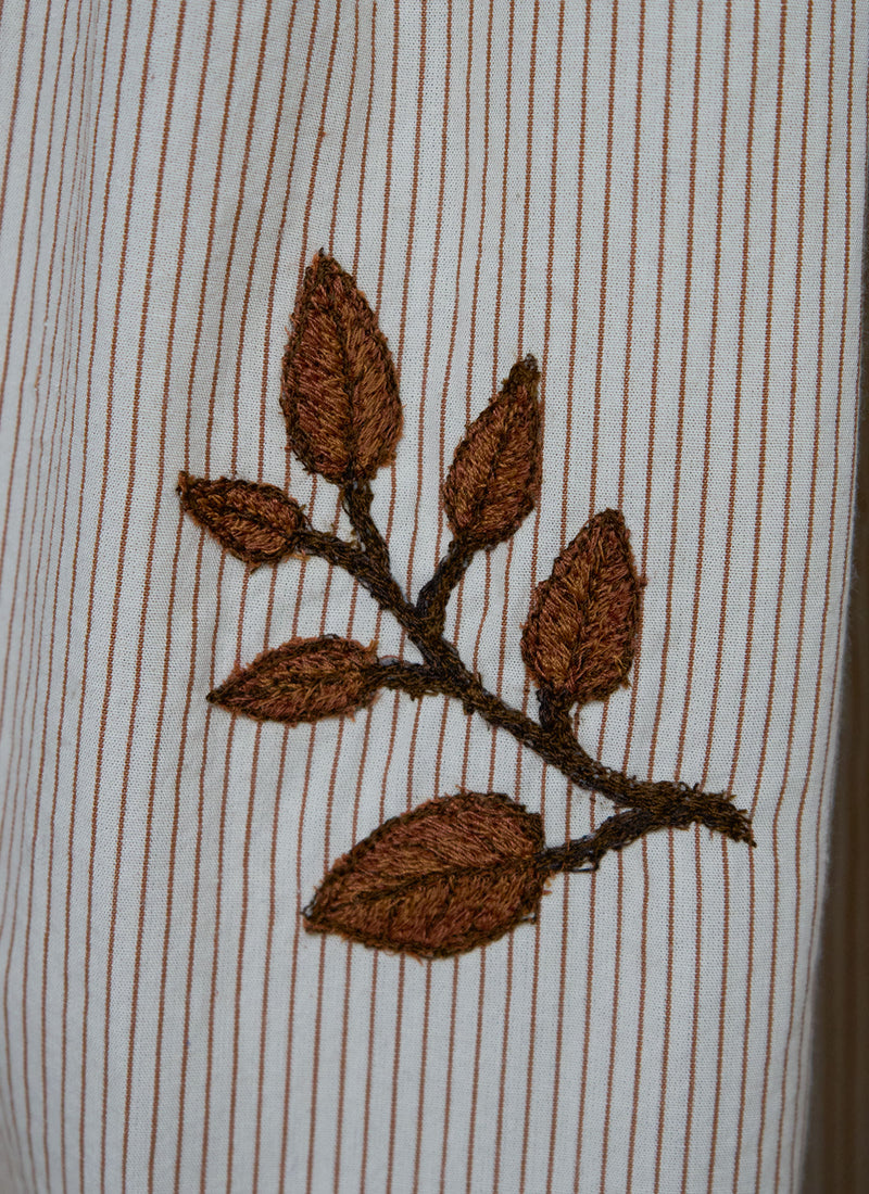 Renewed Leaf Embroidered Stripe Poplin Dress Size 12 (123) | Garden Leaf