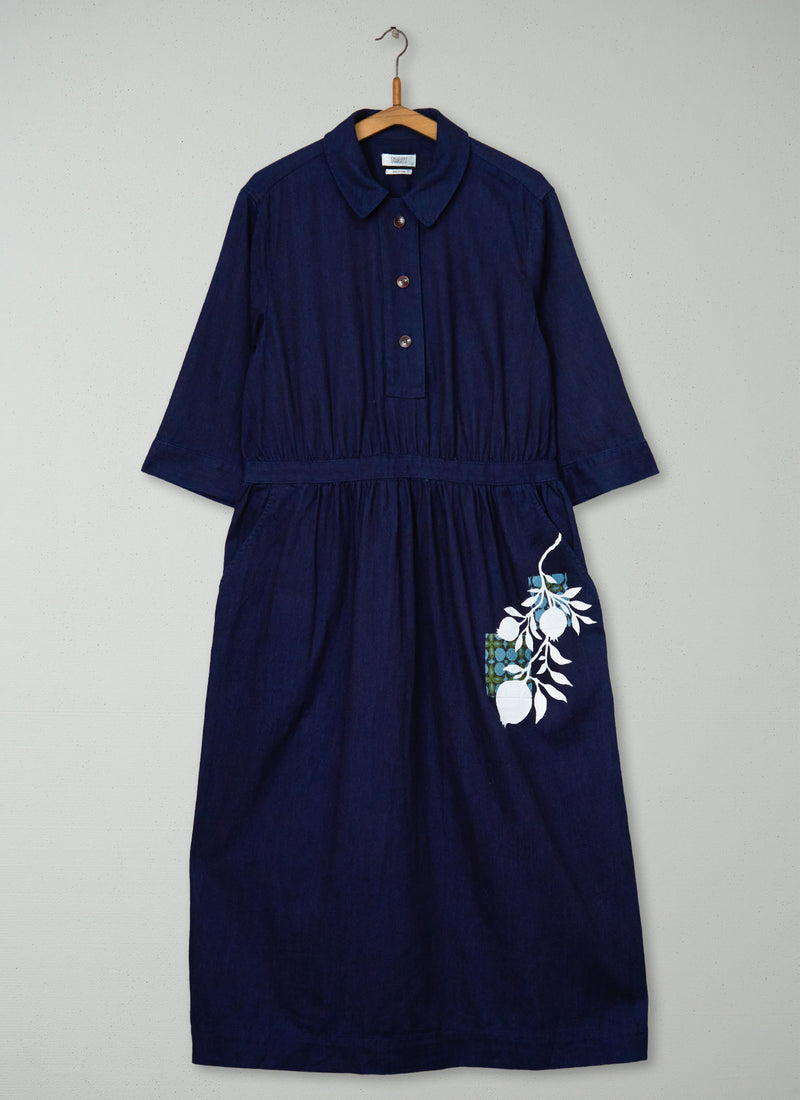Renewed Indigo Cotton Twill Shirt Dress Size L (122) | Indigo