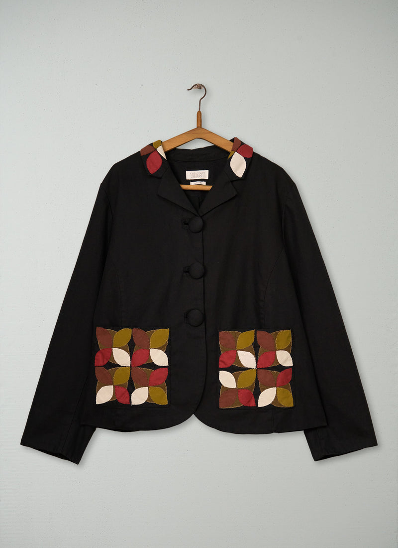 Renewed Cotton Wool Herringbone Jacket Size 18 (017) | Black