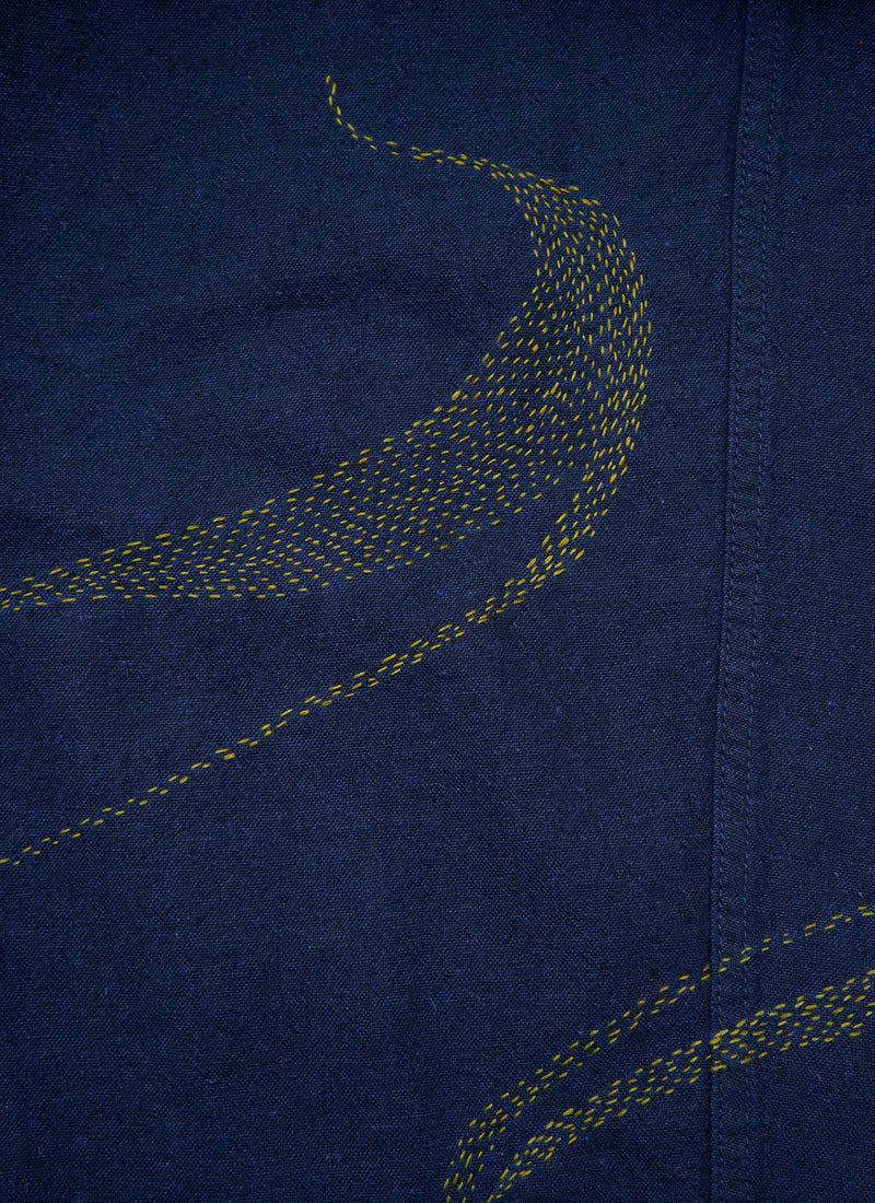 Renewed Organic Cotton Hemp Panel Trouser Size 12 (063) | Dark Chambray Blue
