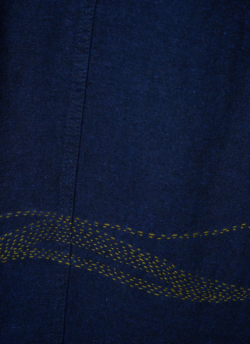 Renewed Organic Cotton Hemp Panel Trouser Size 12 (063) | Dark Chambray Blue
