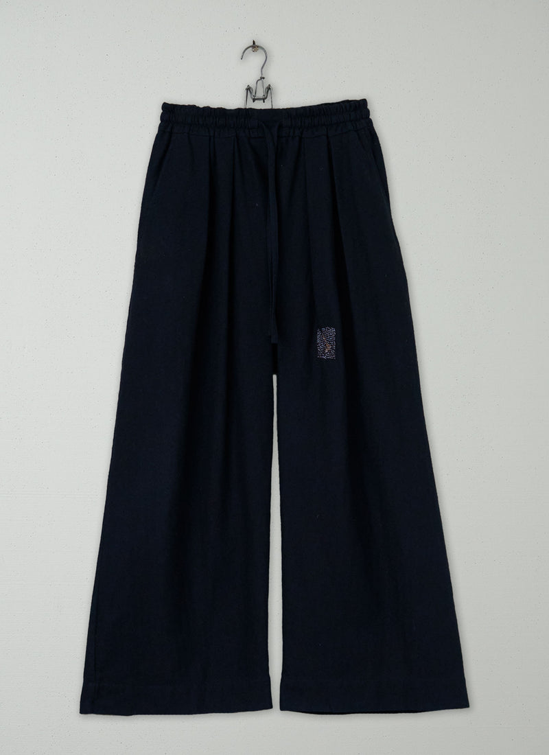 Renewed Cotton Wool Herringbone Pull on Trousers Size XS (53) | Dark Navy