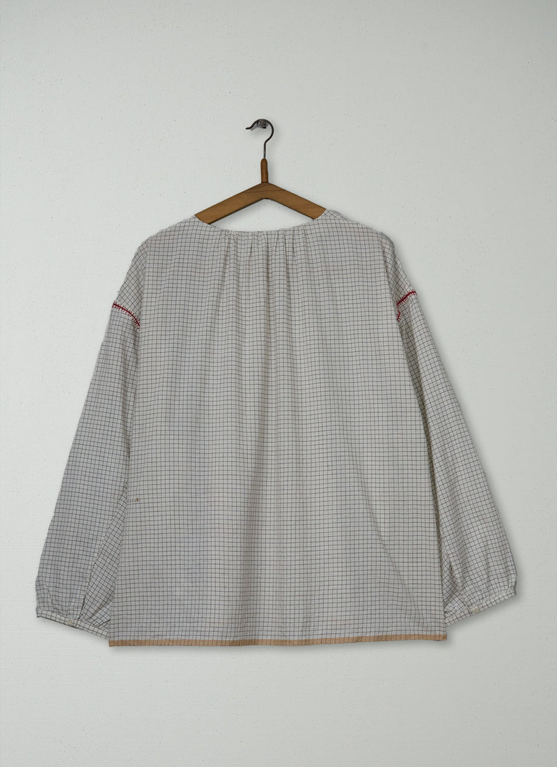 Renewed Pintuck Check Mul Mul Shirt Size XL (071) | Ecru