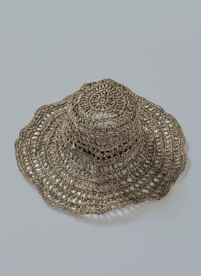 Reworn Paper Ribbon Crochet Hat (086) | Olive