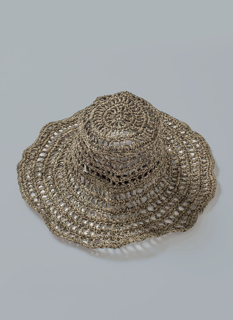Reworn Paper Ribbon Crochet Hat (096) | Olive