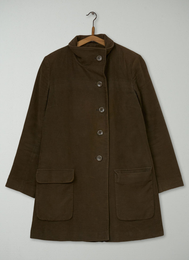 Reworn Moleskin Funnel Neck Coat Size 10 (162) | Brown