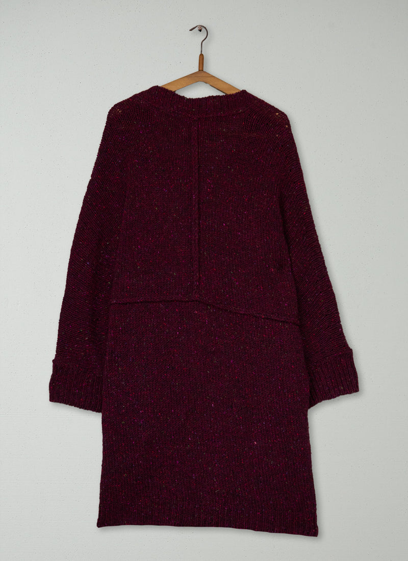 Reworn Knitted Tweed Coat Size S (598) | Damson