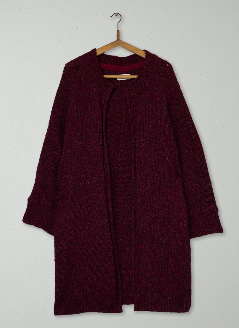 Reworn Knitted Tweed Coat Size S (598) | Damson