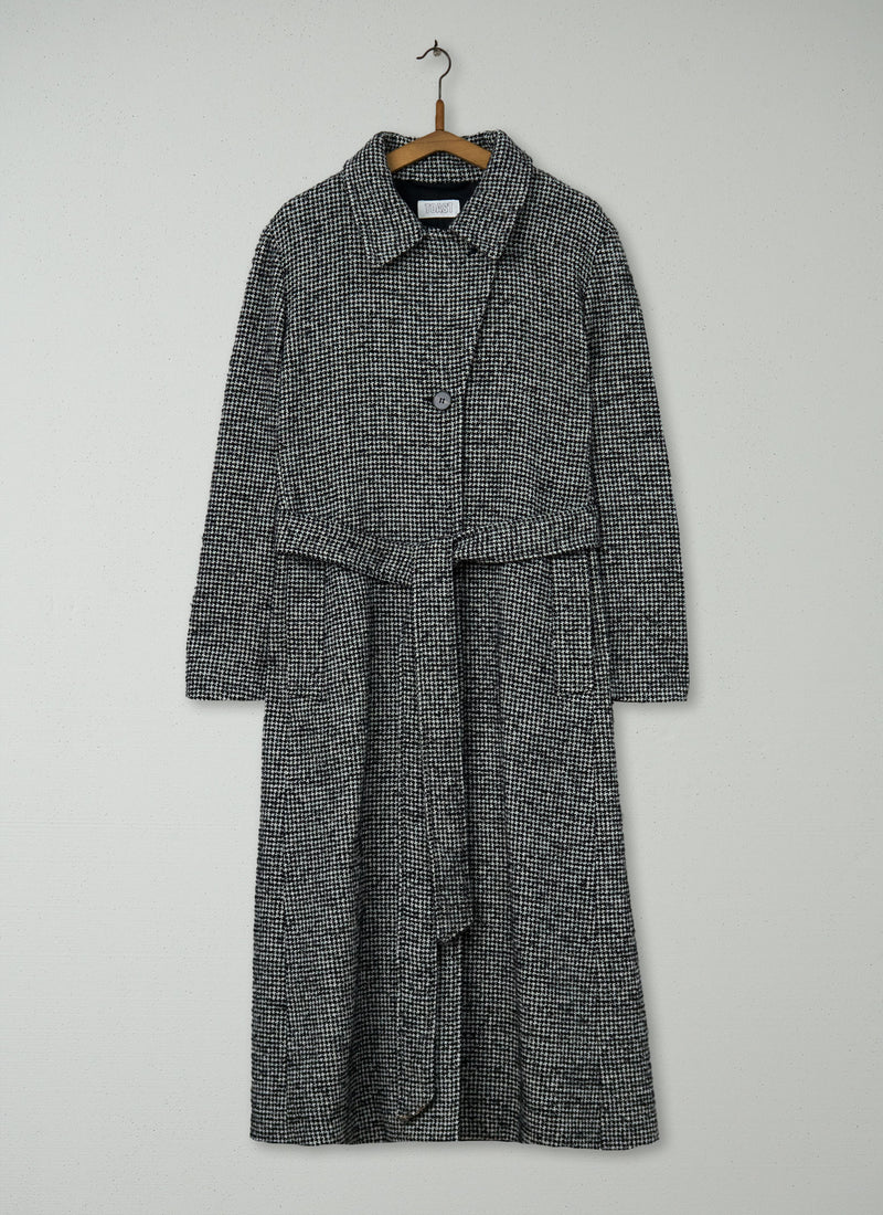 Reworn Wool Dogtooth Belted Coat Size 16 (115) | Multi