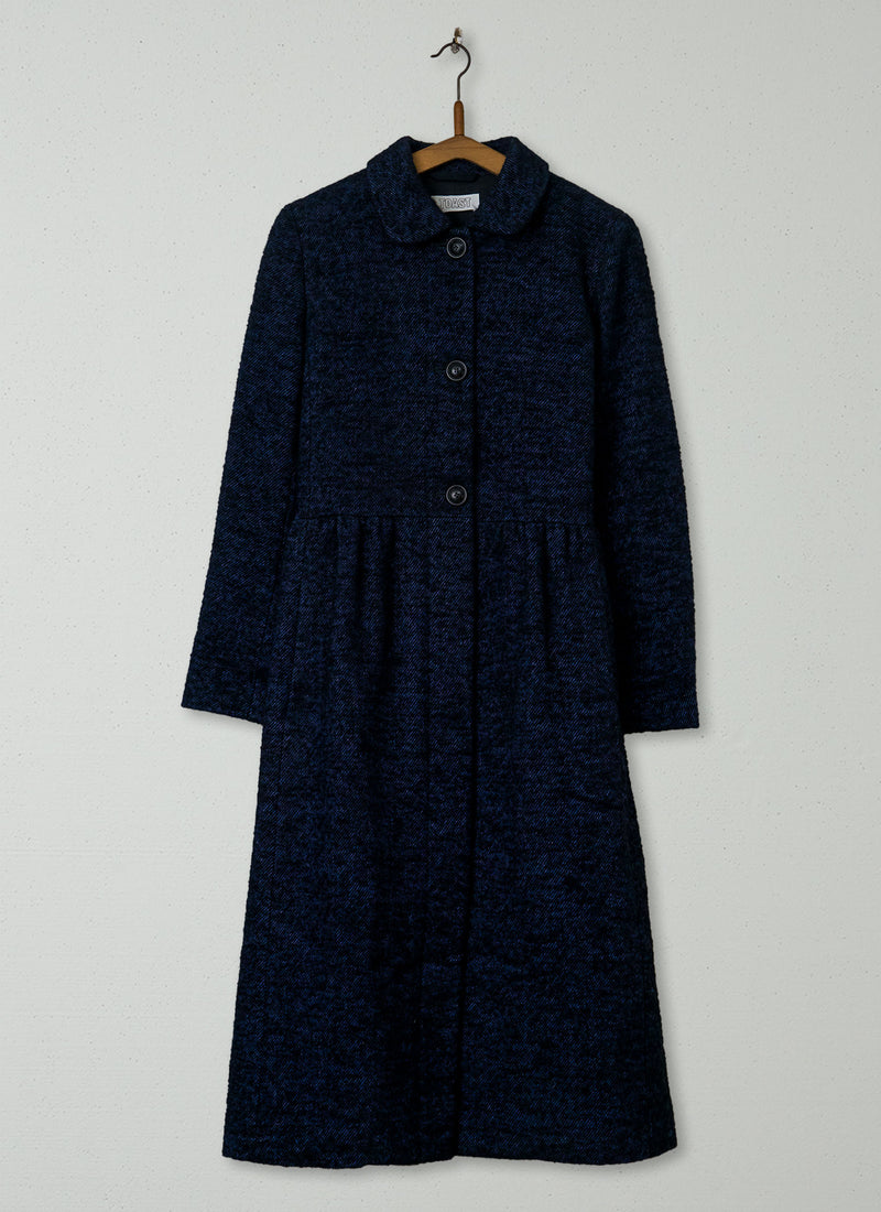 Reworn Wool Linen Tweed Coat Size 16 (161) | Indigo