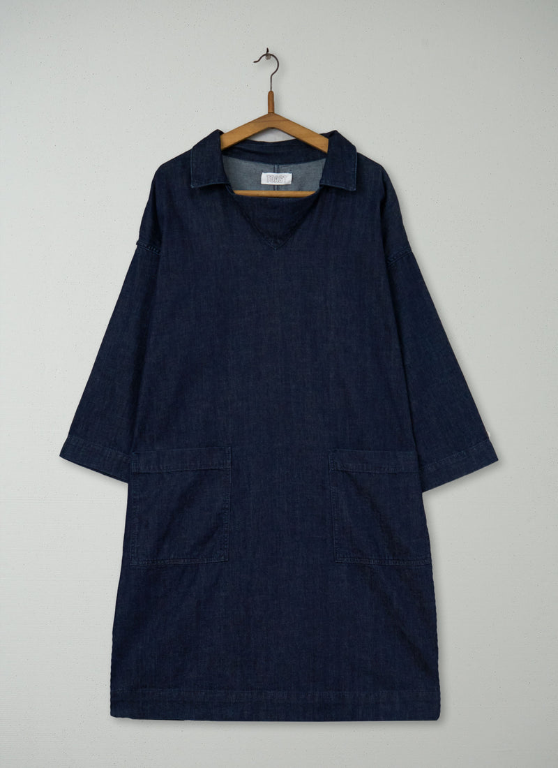 Reworn Denim Long Smock Tunic Size 18 (1925) | Indigo