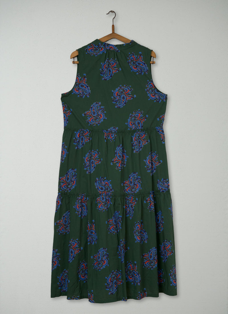 Reworn Paisley Print Dress Size 16 (1942) | Forest Green