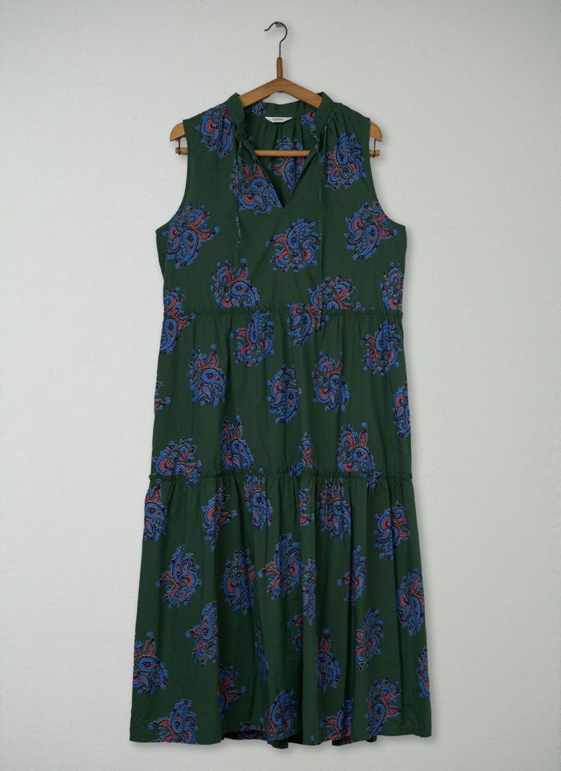 Reworn Paisley Print Dress Size 16 (1942) | Forest Green