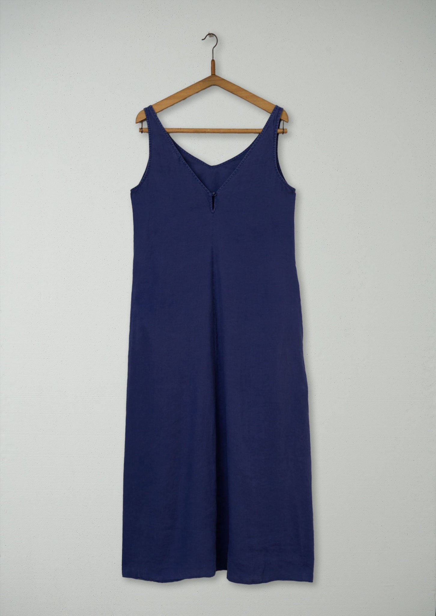 Reworn V Neck Linen Dress Size 12 (937) | Blue