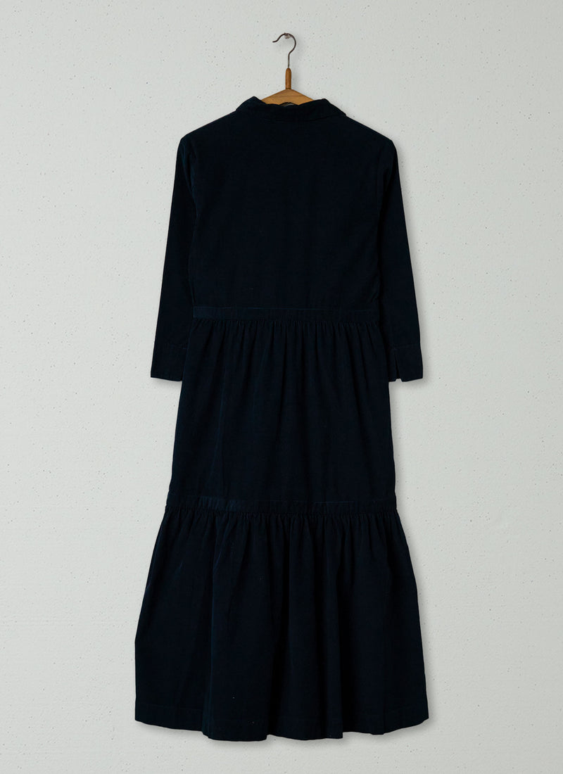 Reworn Tiered Needlecord Dress Size 12 (2049) | Navy