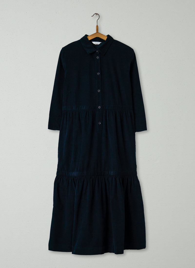 Reworn Tiered Needlecord Dress Size 12 (2049) | Navy