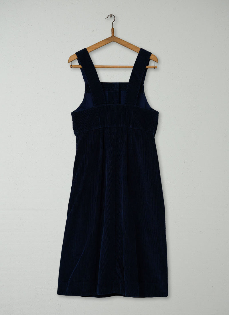Reworn Cord Pinafore Dress Size 10 (1630) | Navy