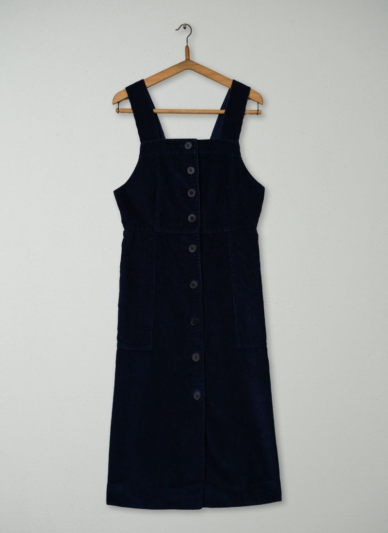 Reworn Cord Pinafore Dress Size 10 (1630) | Navy