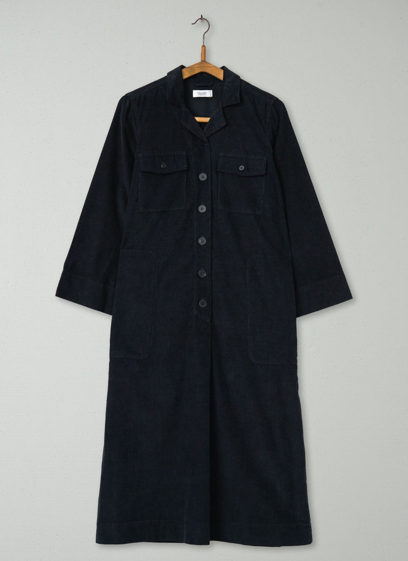Reworn Needlecord Shirt Dress Size 14 (2124) | Brown Slate