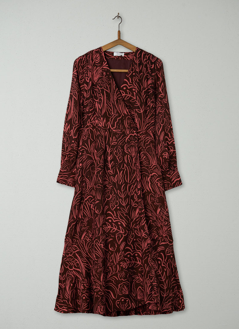 Reworn Print Wrap Dress Size 8 (1964) | Maroon