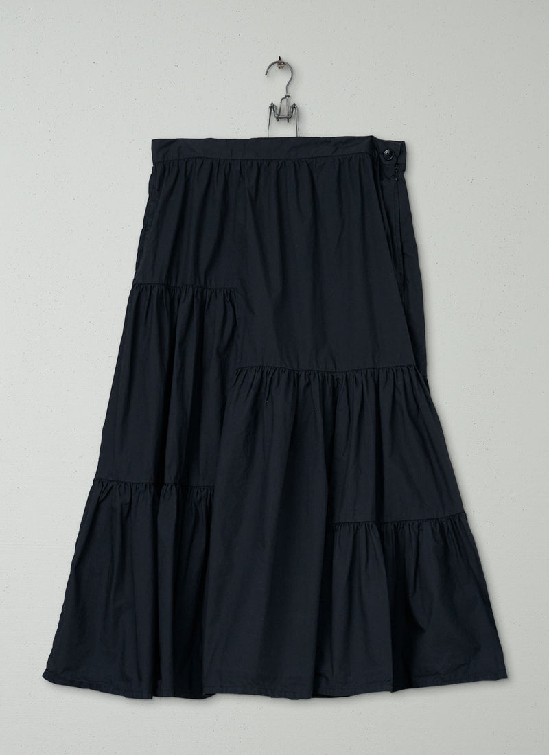 Reworn Tiered Cotton Poplin Skirt Size 12 (363) | Blue Grey