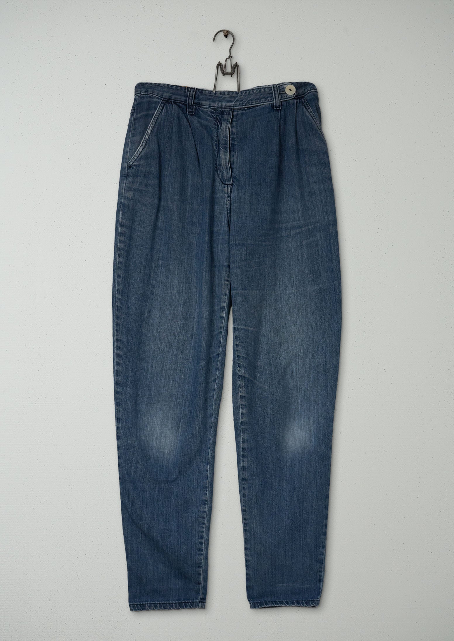 Reworn Denim Pleat Front Trousers Size 10 (1291) | Indigo | TOAST