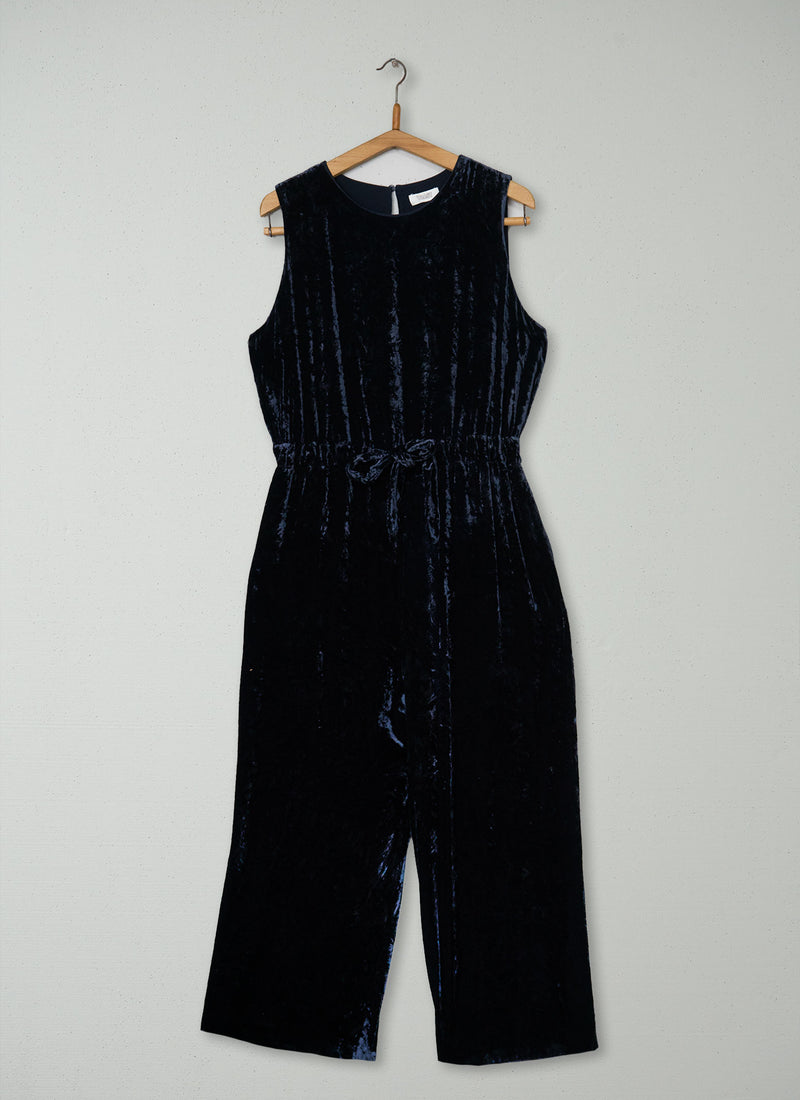 Reworn Silk Velvet Jumpsuit Size 14 (1682) | Navy