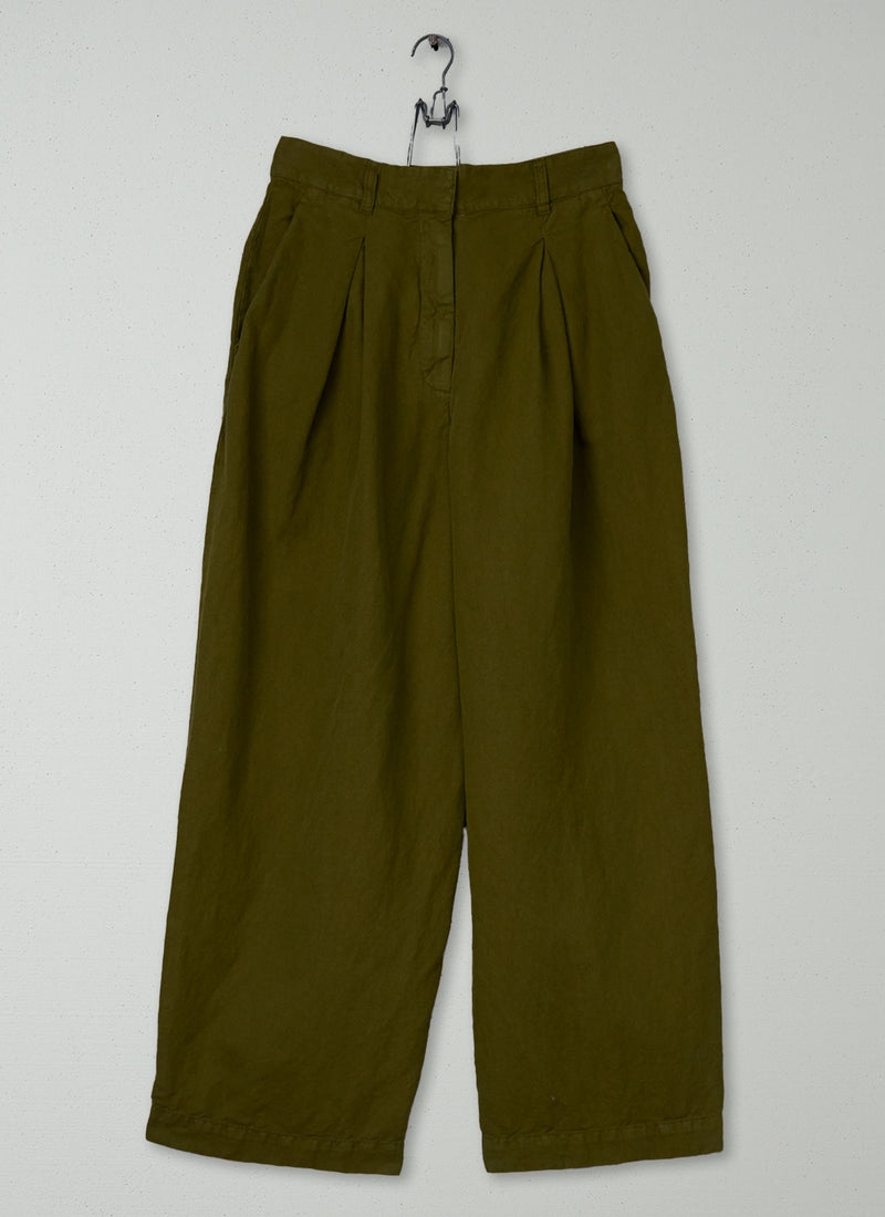 Reworn Cotton Linen Trousers Size 8 (1035) | Olive