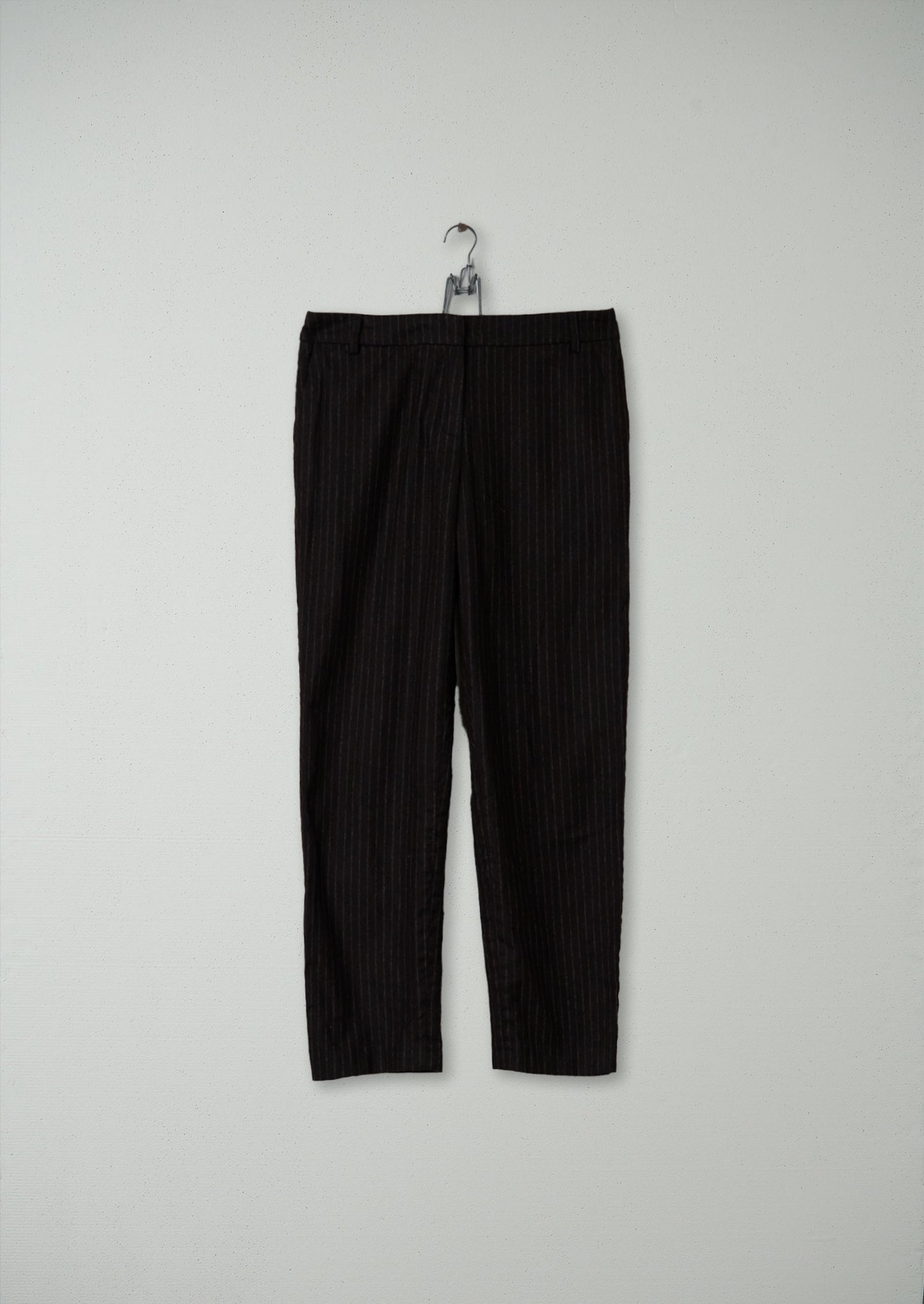Reworn Pinstripe Trousers Size 12 (163) | Brown