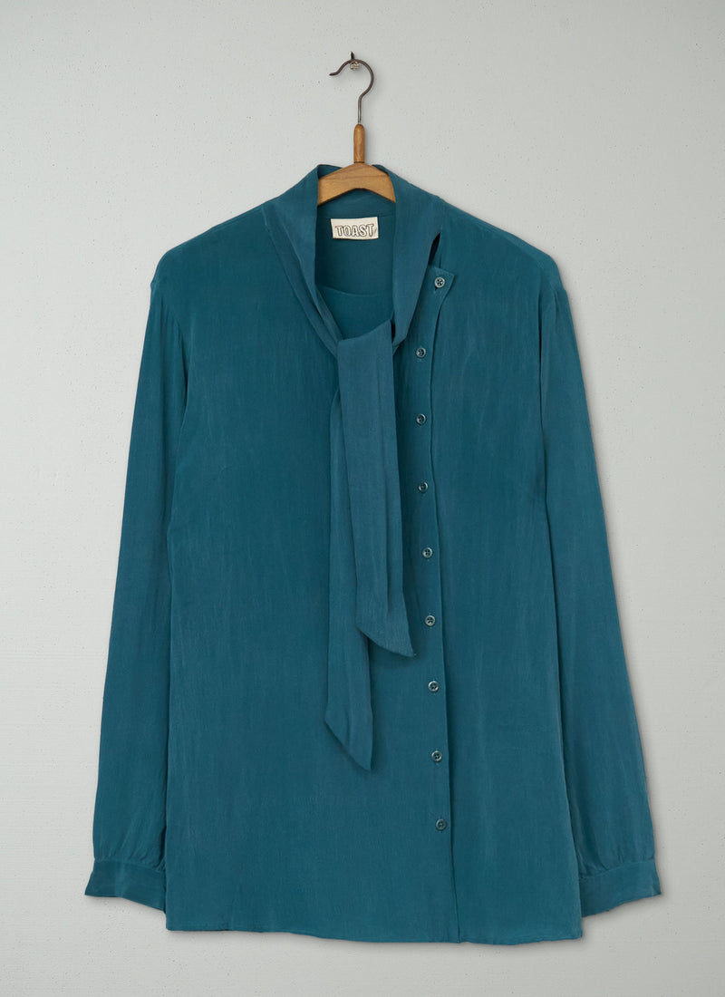 Reworn Tilda Tie Neck Shirt Size 10 (1230) | Deep Teal