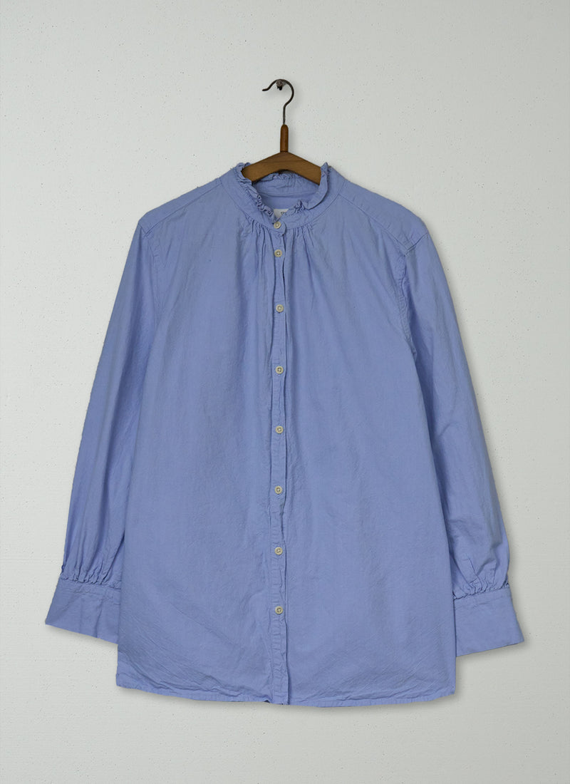 Reworn Oxford Ruffle Collar Cotton Shirt Size 16 (1722) | Blue