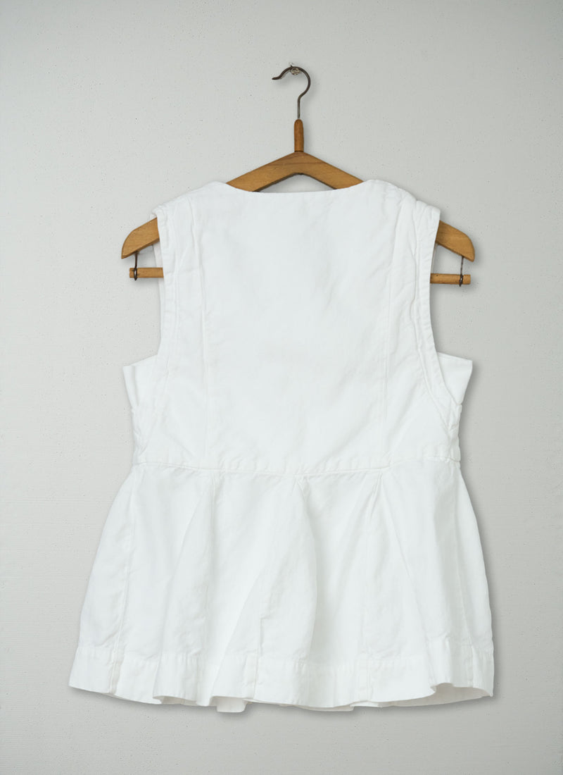 Reworn Cotton Linen Pleat Top Size 6 (1055) | White