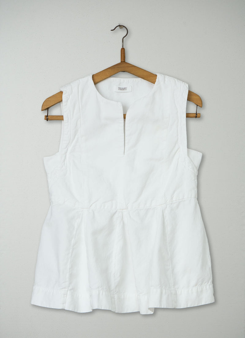 Reworn Cotton Linen Pleat Top Size 6 (1055) | White