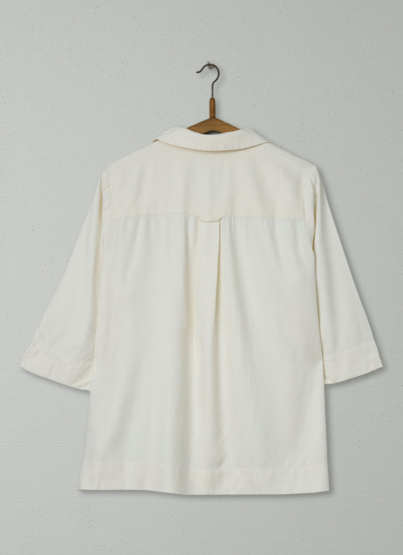 Reworn Herringbone PJ Silk Shirt Size 6 (1200) | Milky White
