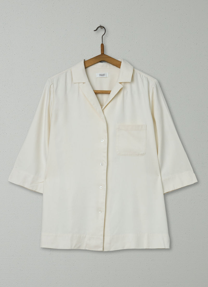 Reworn Herringbone PJ Silk Shirt Size 6 (1200) | Milky White