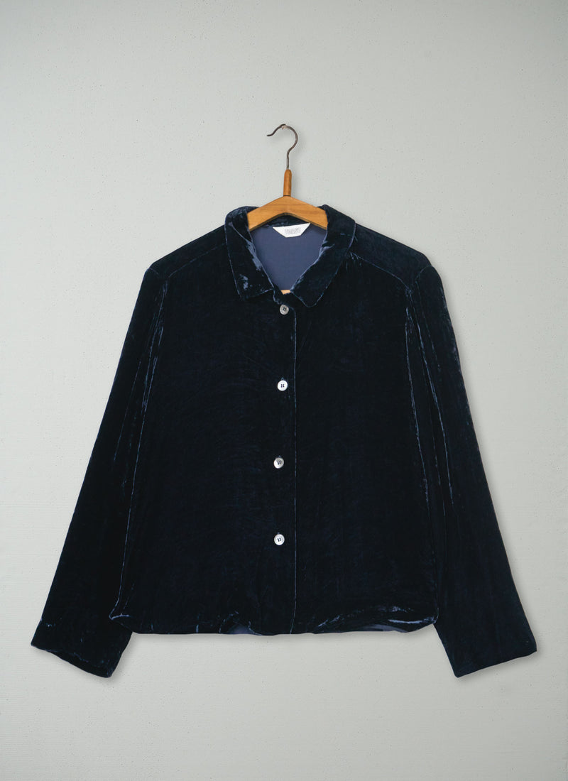 Reworn Silk Velvet Pj Shirt Size 8 (1248) | Midnight