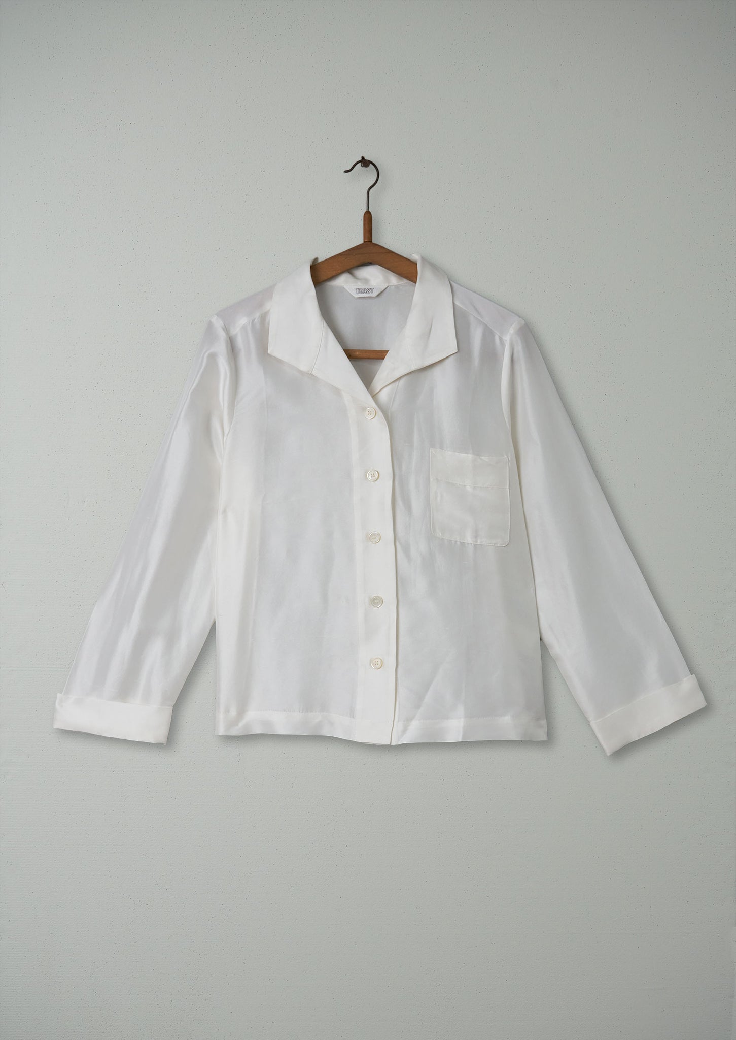 Reworn Silk Duplon PJ Shirt Size 12 (168) | Egg Shell