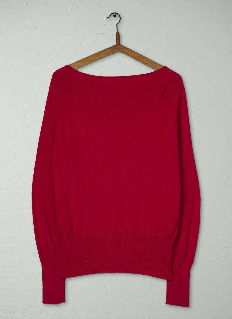 Reworn Cotton Wool V Neck Size 12 (632) | Fuchsia