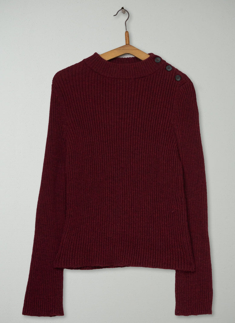 Reworn Button Shoulder Wool Sweater Size M (770) | Red