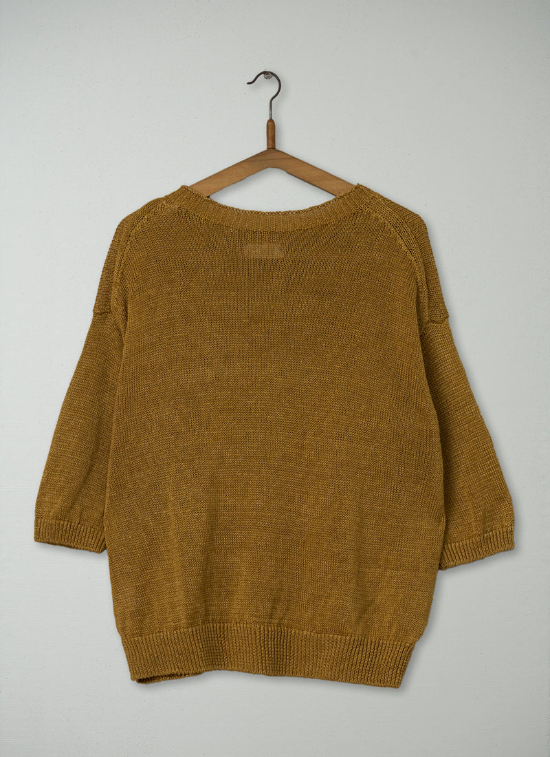 Reworn Half Sleeve Linen Sweater Size S (662) | Sand