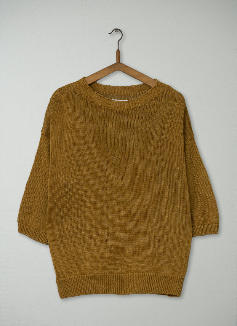 Reworn Half Sleeve Linen Sweater Size S (662) | Sand
