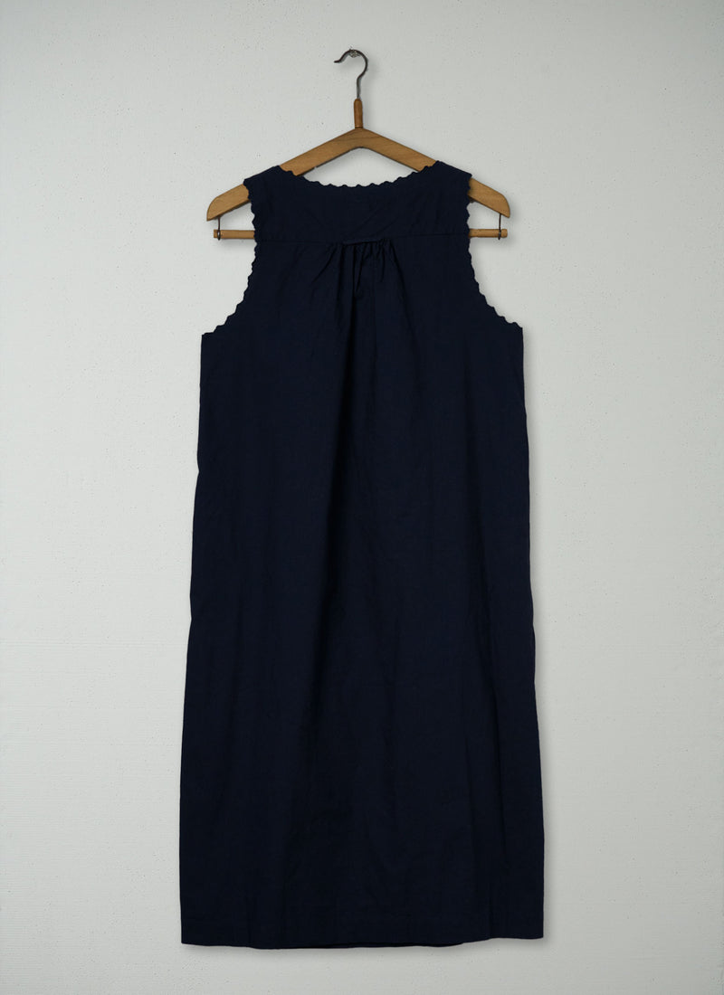 Reworn Cotton Scallop Nightie Size S (277) | Navy