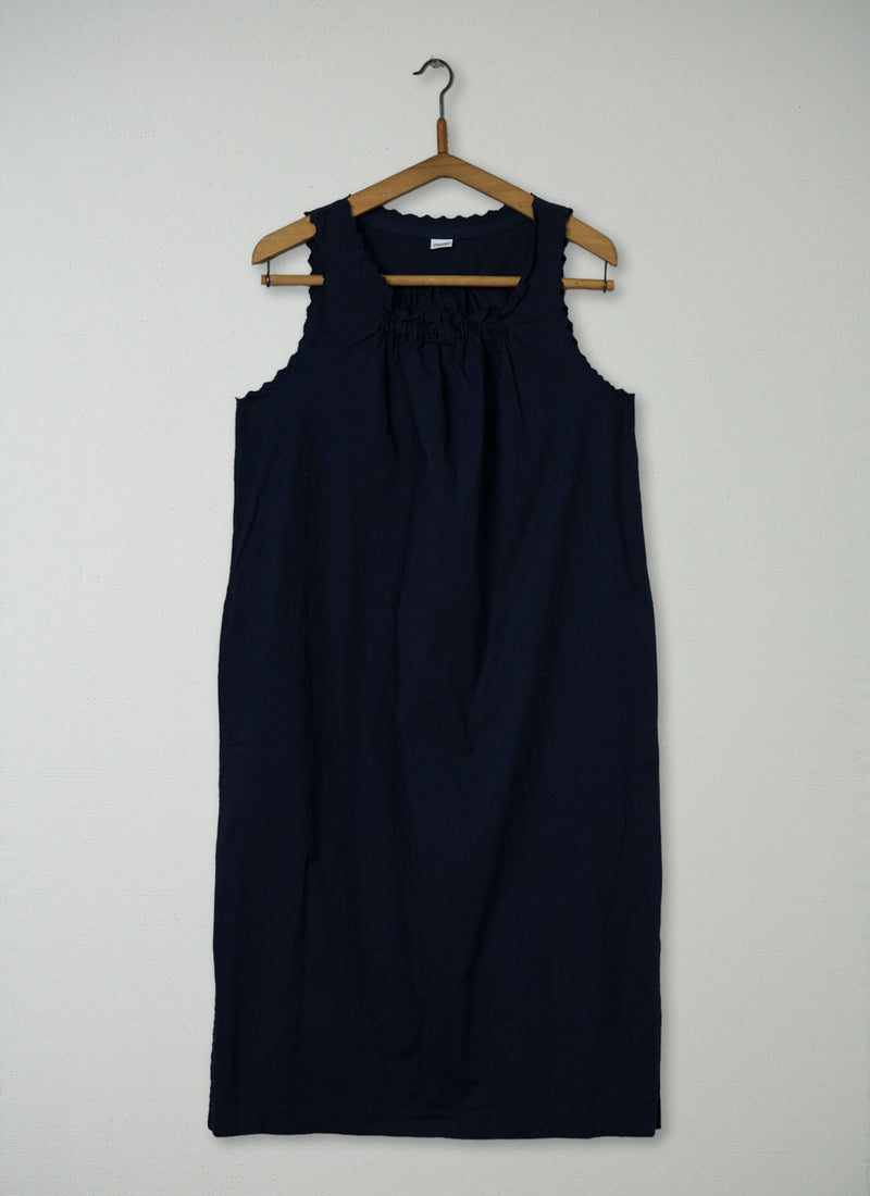 Reworn Cotton Scallop Nightie Size S (277) | Navy