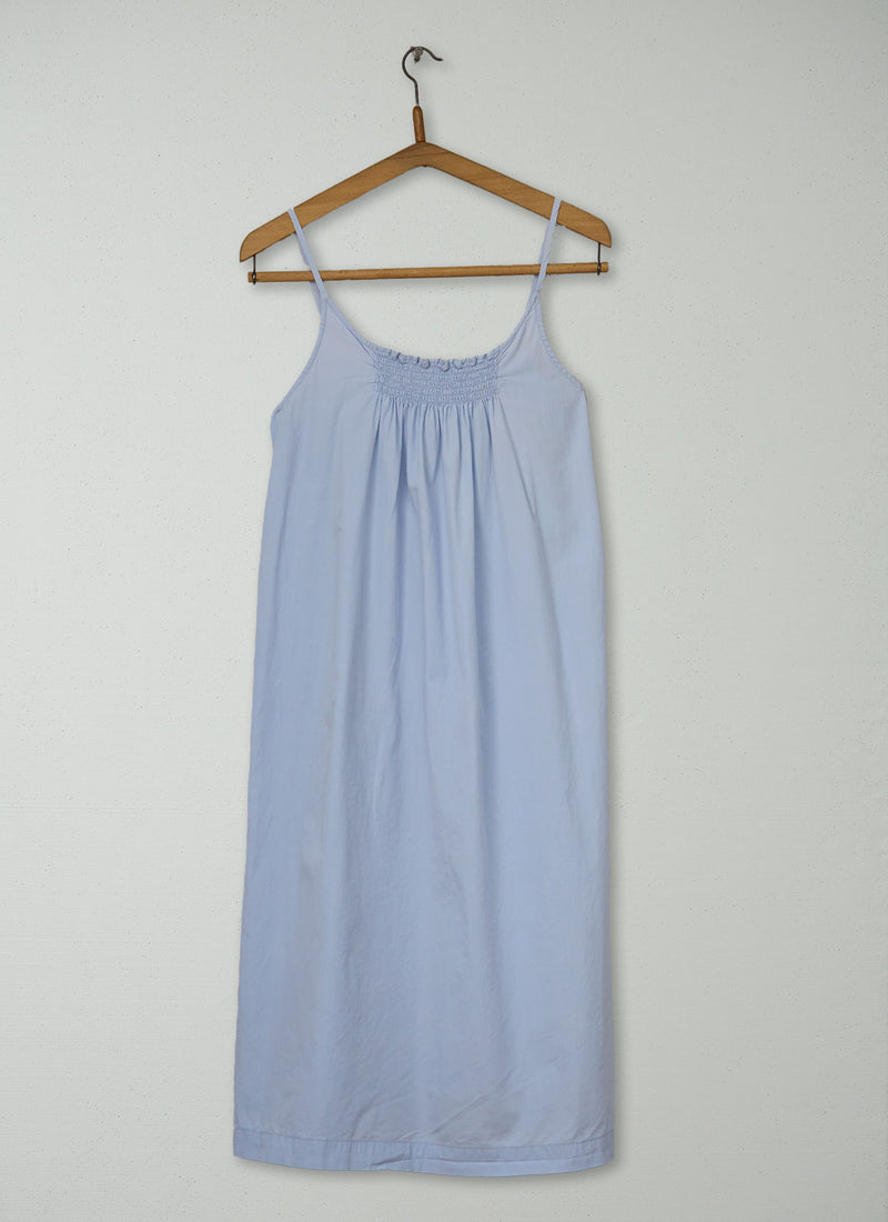 Reworn Cotton Smocked Nightie Size XS (283) | Soft Blue