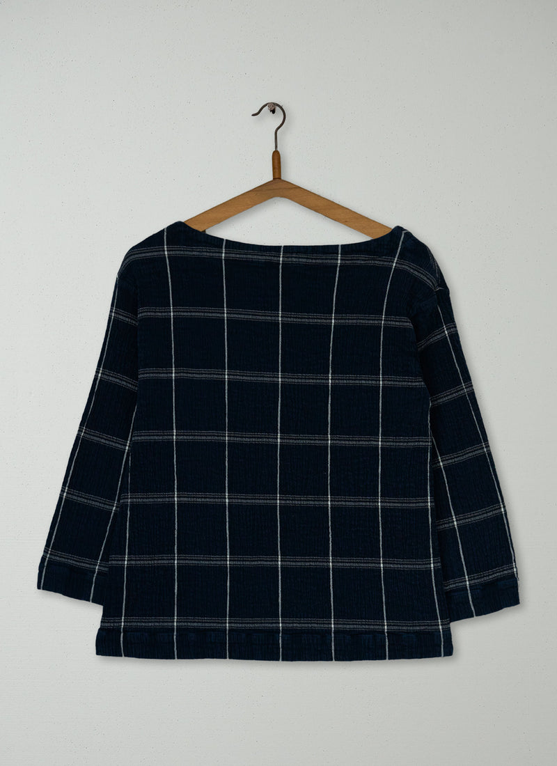 Reworn Crinkle Cotton Check Top Size M (1021) | Midnight