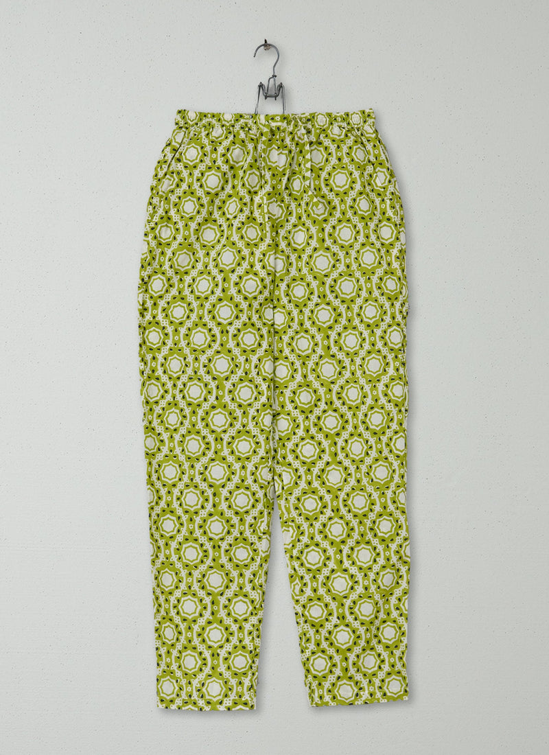 Reworn Tile Print Pull On Trousers Size M (1708) | Lime Green