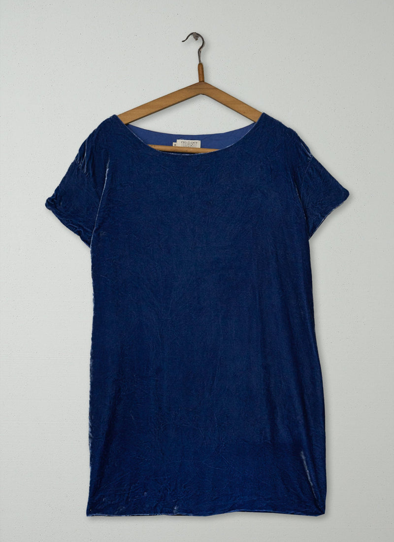 Reworn Silk Velvet Tunic Size 16 (2259) | Blue